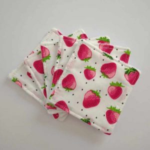Lingettes lavables fraises 100% coton bio